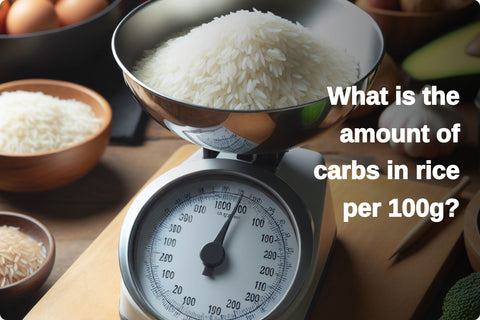 What is the amount of carbs in rice per 100g?